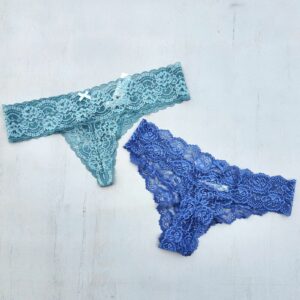 Unbrnd Scarlett Blue Women Blue Lace 2-Pc Set Thong Panties Size Xl