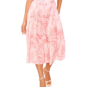 1.state Women's Printed Low Yoke Puffy Midi Skirt - Rose Gauze