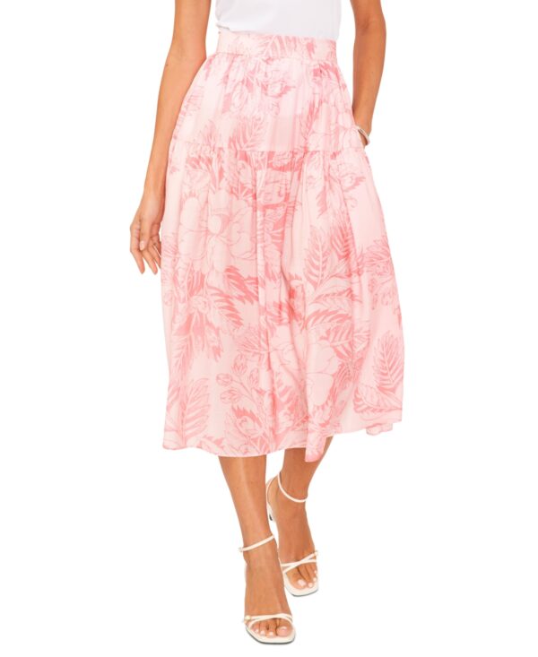 1.state Women's Printed Low Yoke Puffy Midi Skirt - Rose Gauze