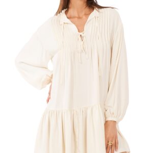 1.state Women's Split-Neck Pintuck-Front Trapeze Dress - New Ivory