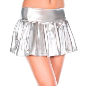 179-SILVER Wet Look Pleated Skirt, Silver