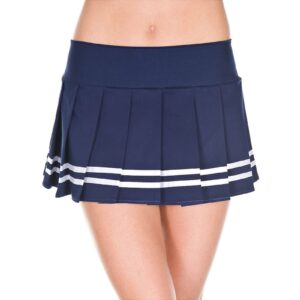 185-NAVY BLUE-WHITE Pleated Double Striped Skirt, Navy Blue & White