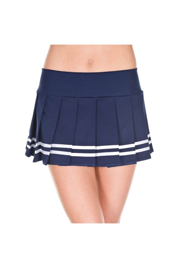 185-NAVY BLUE-WHITE Pleated Double Striped Skirt, Navy Blue & White