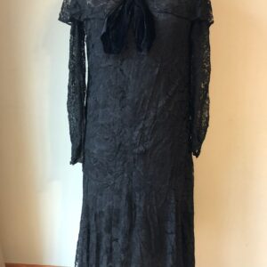 1920 1930S Antique Vintage Black Lace Drop Waist Dress Long Sleeves Flapper Gatsby Downton Abby Theater Costume Cosplay Small Medium