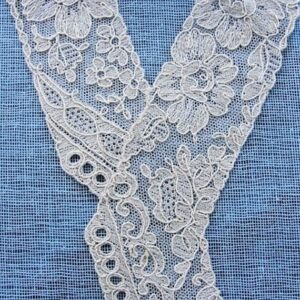 1920S Antique Art Deco French Tulle Netted Embroidered Lace Collar Applique Flapper Dress Downton Abbey Great Gatsby Bridal Vintage Clothing