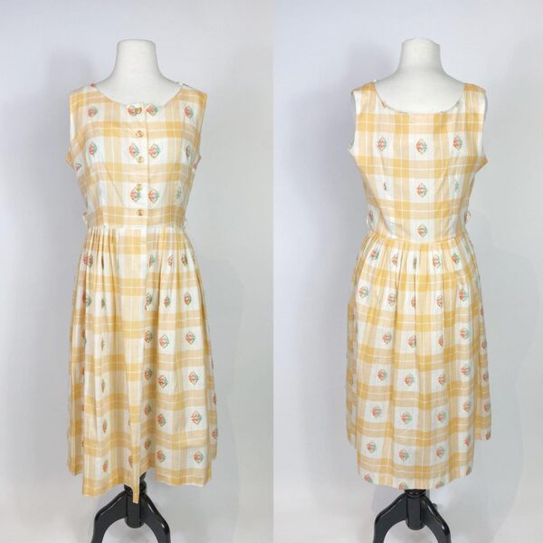 1950S - 1960S Orange Plaid Swing Dress