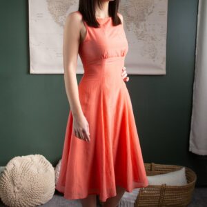 1950's Style Peach Silk Cotton Sleeveless Swing Dress