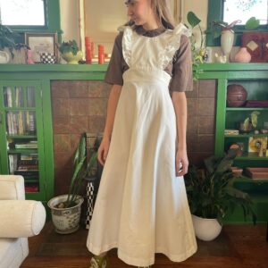 1960S Cream Pinafore Maxi Dress With Ruffles Size Xxs