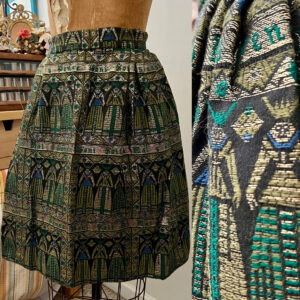 1960S Jacquard Metallic Woven Tulip Novelty Print Skirt Sz Xs