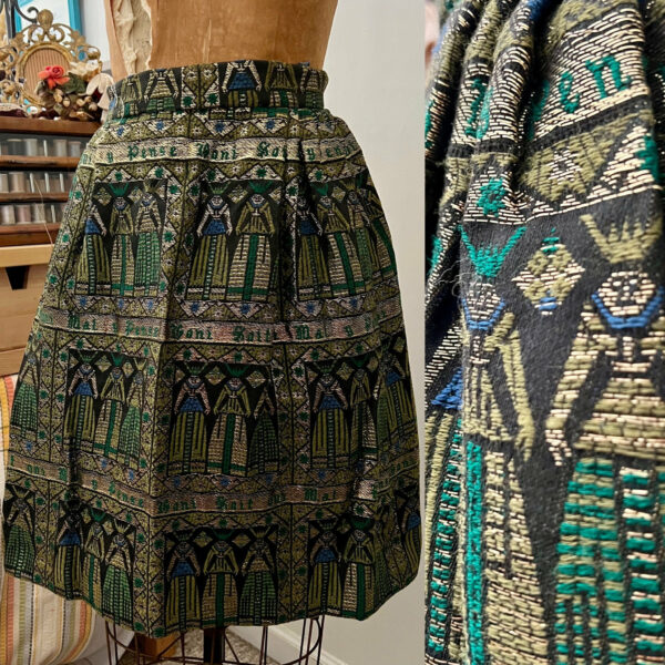 1960S Jacquard Metallic Woven Tulip Novelty Print Skirt Sz Xs