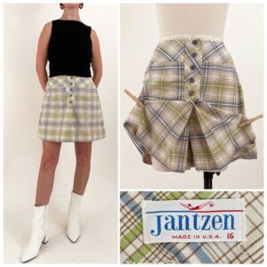 1960S Jantzen Plaid Mini Skort | Mod Culottes Tennis Skirt 29 Waist Medium Large