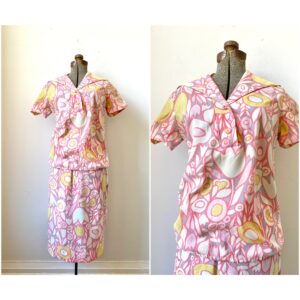 1960S Mod Tulip Blouse & Skirt Set/Springtime Outfit