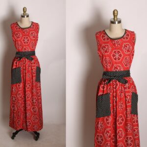 1960S Red & Navy Blue Bandana Sleeveless Pinafore Wrap Dress By Design House -S