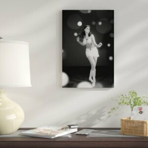 '1960s Woman Dancing in White Fringed Halter Top Mini-dress Skirt and Go-go Boots' Photographic Print on Wrapped Canvas