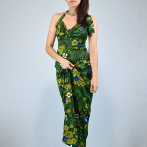 1970S Green Halter Maxi Dress - Extra Small | Long Floral Sundress, Xxs Xs