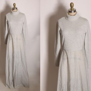 1970S Long Sleeve Turtleneck Full Length Silver Lurex Sweater Dress By Joseph Magnin -S