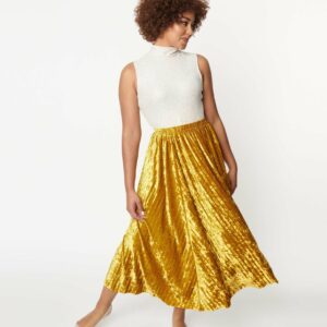 1970S Mustard Velvet Midi Skirt