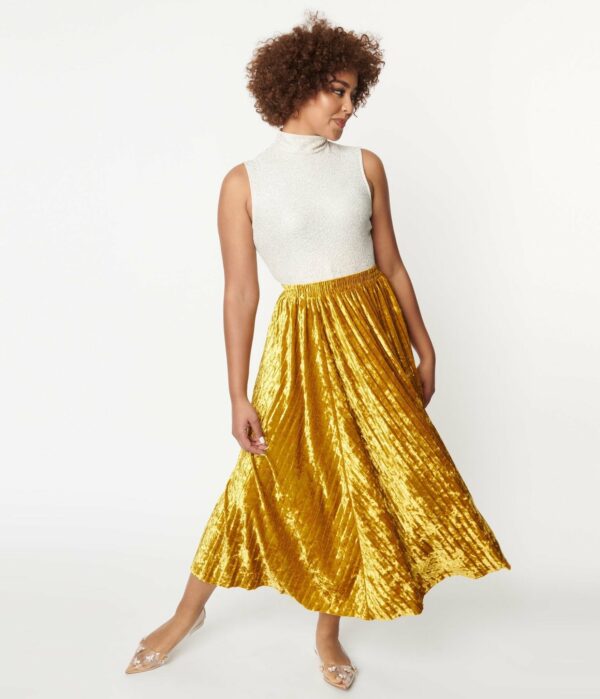 1970S Mustard Velvet Midi Skirt