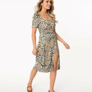 1970S Style Multicolor Leopard Print Athena Midi Shift Dress