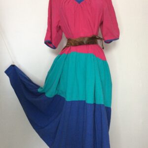 1970's Vintage Rainbow Cotton Tiered Prairie Peasant Dress Mui