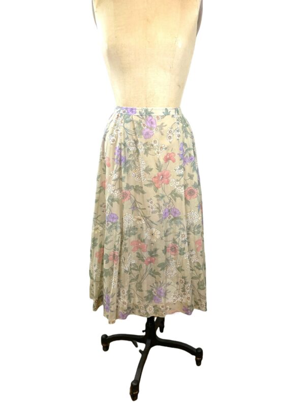 1980S 90S Floral Skirt Pleated Flowing Semi-Sheer Size M