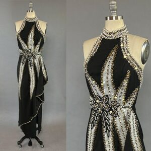 1980S Beaded Gown/Rholand Roxas Evening Show Backless Dress Vintage Wear Size Small