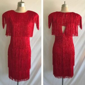 1980S Red Fringe Party Dress - Body Con Flapper -Sheath -Art Deco -Boho -Disco -Open Back