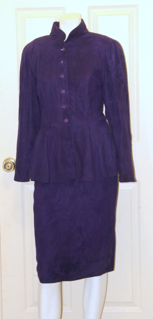 1980S Vakko Suede Skirt Suit - Vintage Royal Purple Size 8 Peplum Jacket