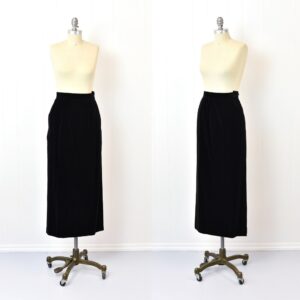 1980S Yves Saint Laurent Black Velvet Skirt With Side Slit