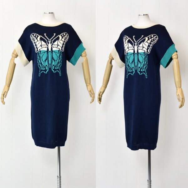 1980S/1990S Butterfly Blue Novelty Oversized Sweater Dress