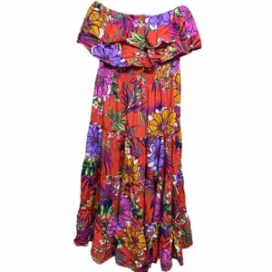 1State Red Floral-Print Strapless Ruffle-Tiered Midi Dress L, Women's (Size Large)