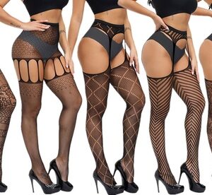 2 Pairs Lingerie Garter Belt Stocking Fishnet Tights Suspender Mesh Pantyhose B 2 Pack