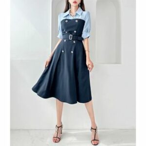 2-in-1 Shirt Trench Long Swing Dress