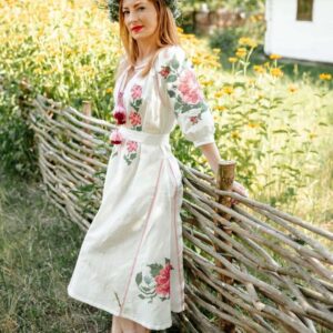 2024New Linen Embroidered Dress With Embroidery Ukrainian Vyshyvanka Kaftan Abaya, Caftan Boho Style Christmas Dress