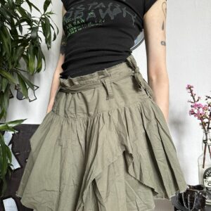 20471120 x Avant Garde Vintage Distressed Bubble Layered Ruffle Mini Skirt in Khaki, Women's (Size 36)