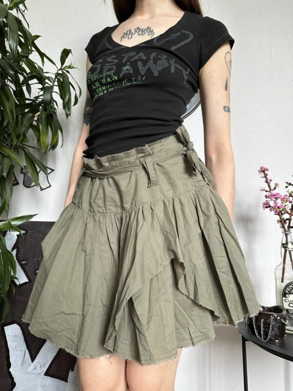 20471120 x Avant Garde Vintage Distressed Bubble Layered Ruffle Mini Skirt in Khaki, Women's (Size 36)