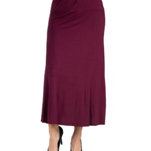 24Seven Comfort Apparel Women Elastic Waist Solid Color Maxi Skirt - Red