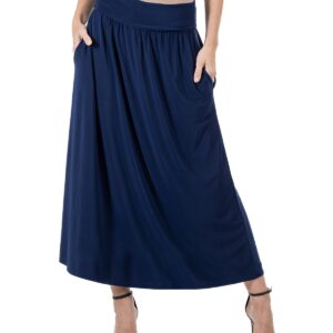 24seven Comfort Apparel Foldover Maxi Pocket Skirt - Navy