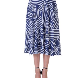 24seven Comfort Apparel Navy Geometric Print Pleated Midi Skirt with Pockets - Miscellane