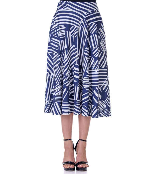 24seven Comfort Apparel Navy Geometric Print Pleated Midi Skirt with Pockets - Miscellane