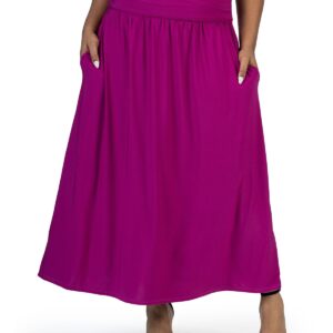 24seven Comfort Apparel Plus Size Foldover Maxi Skirt With Pockets - Magenta