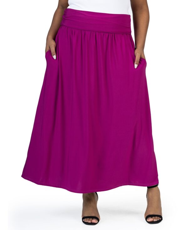 24seven Comfort Apparel Plus Size Foldover Maxi Skirt With Pockets - Magenta