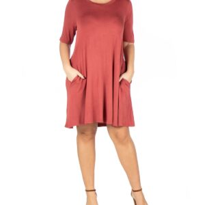 24seven Comfort Apparel Plus Size Knee Length Pocket T-shirt Dress - Cinnamon