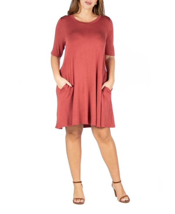 24seven Comfort Apparel Plus Size Knee Length Pocket T-shirt Dress - Cinnamon