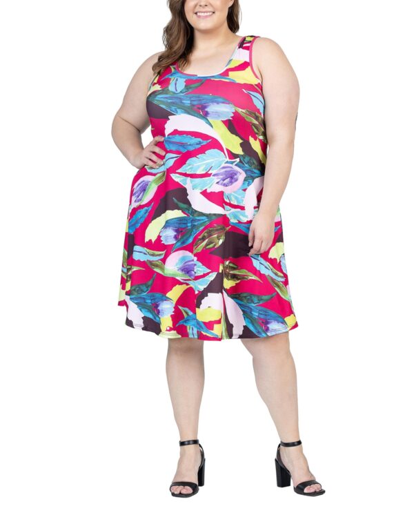 24seven Comfort Apparel Plus Size Knee Length Tank Swing Dress - Red Multi