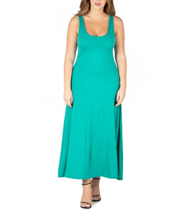 24seven Comfort Apparel Plus Size Simple A-line Tank Maxi Dress - Jade