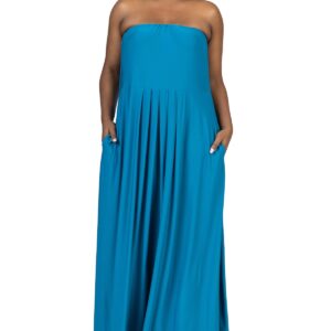 24seven Comfort Apparel Plus Size Strapless Maxi Dress with Pockets - Teal