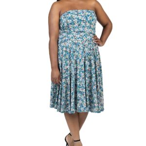 24seven Comfort Apparel Plus Size Strapless Tube Top Knee Length Dress - Blue Multi