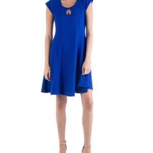 24seven Comfort Apparel Scoop Neck A-Line Dress with Keyhole Detail - Blue