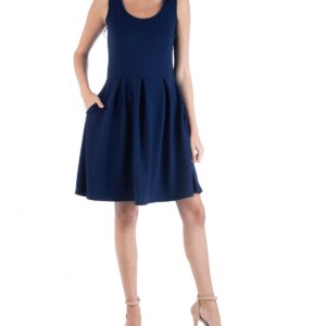 24seven Comfort Apparel Sleeveless Skater Pleated Mini Dress with Pockets - Navy